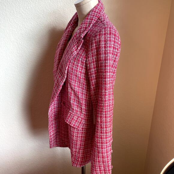 Fate Tweed Magenta Pink plaid Blazer womens Medium Jacket NEW barbie casual work - Picture 5 of 6